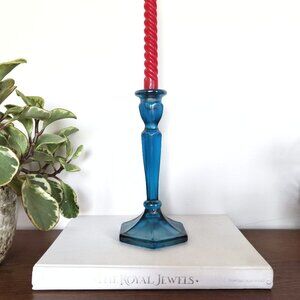 Northwood Colonial Blue Stretch Glass Candlestick Holder